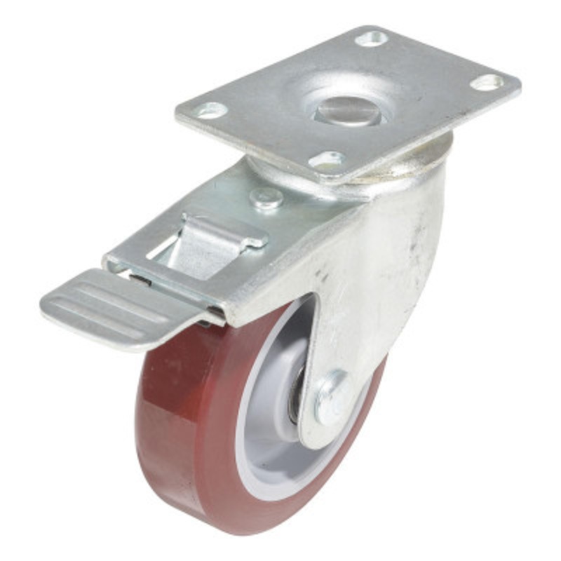 Swivel With Total Brake Caster 4 x 1in Width 325lb, Maroon/Gray