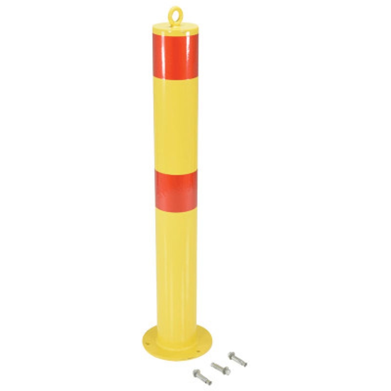 Steel Fixed Bollard, 4-1/4in x 4-1/4in x 35-1/2in, Yellow