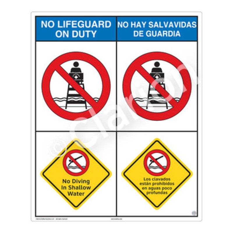 No Lifeguard on Duty No Diving in Shallow Water Sign (WSS2203-b)
