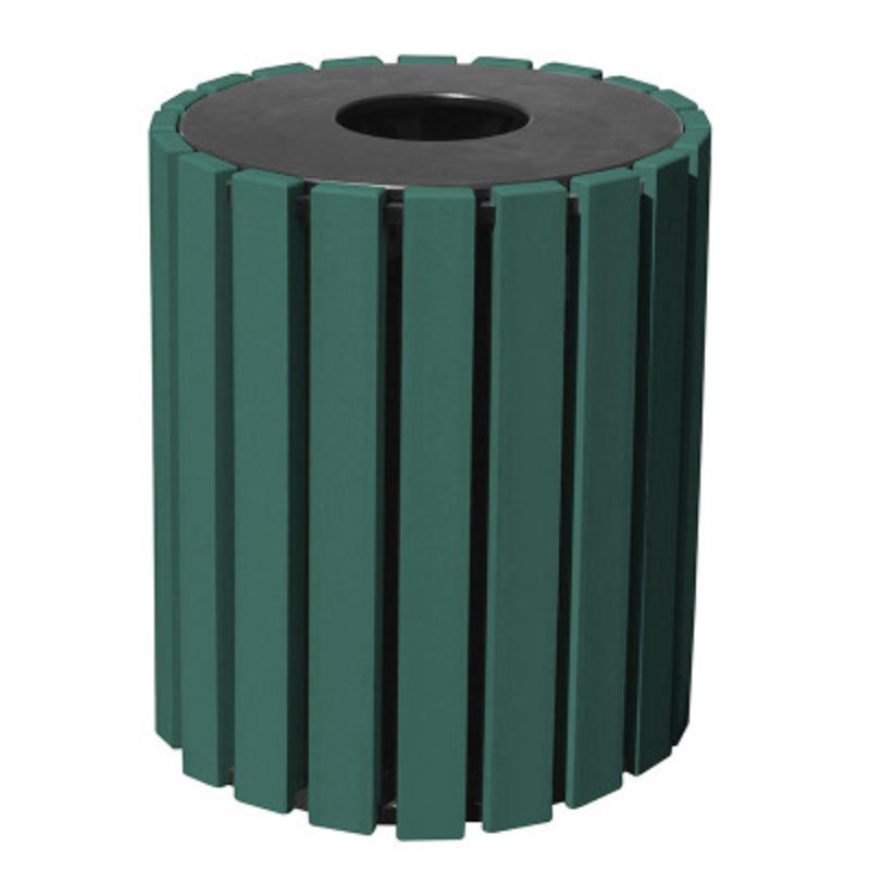 100% Recycled Plastic Trash Receptacle Round 33 Gallon, Green