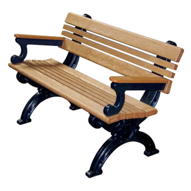 Bench Cambridge with Arms, 48in, Black Frame and Cedar Seat