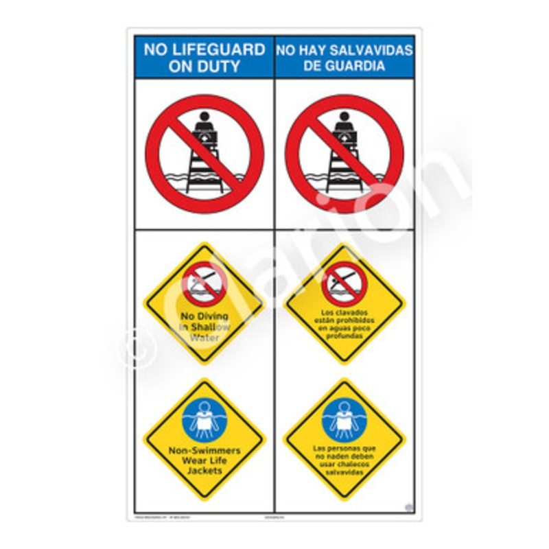 No Lifeguard on Duty No Diving in Shallow Water Sign (WSS2307-b)