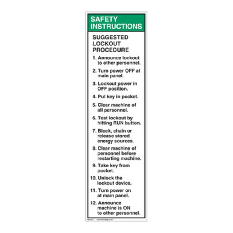Safety Instructions Suggested Lockout Label (7000-01SV)