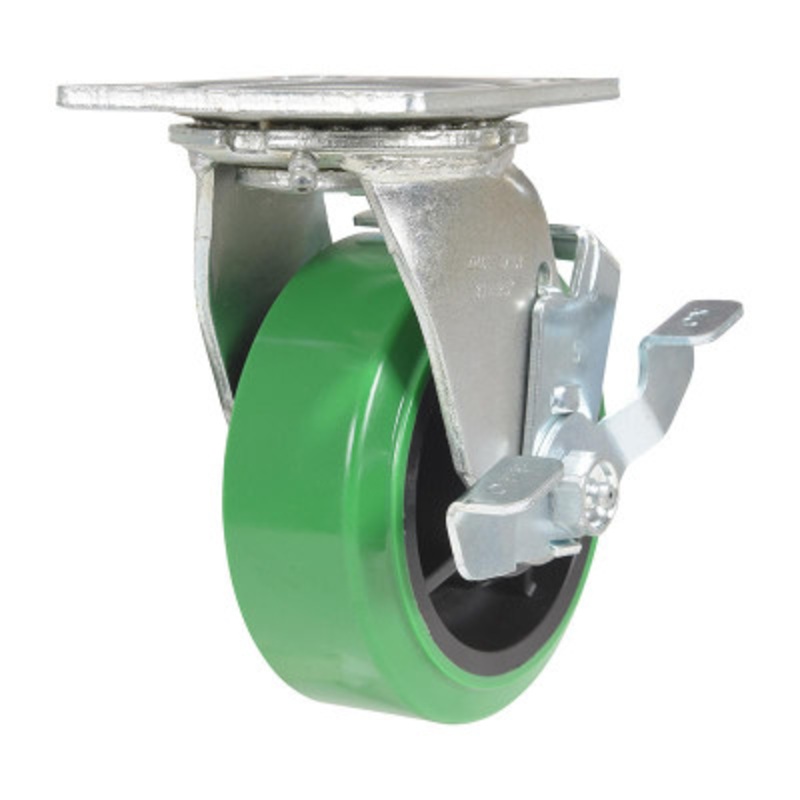 Swivel, With Brake Caster 5 x 2in Width 750 lb., Green/Black