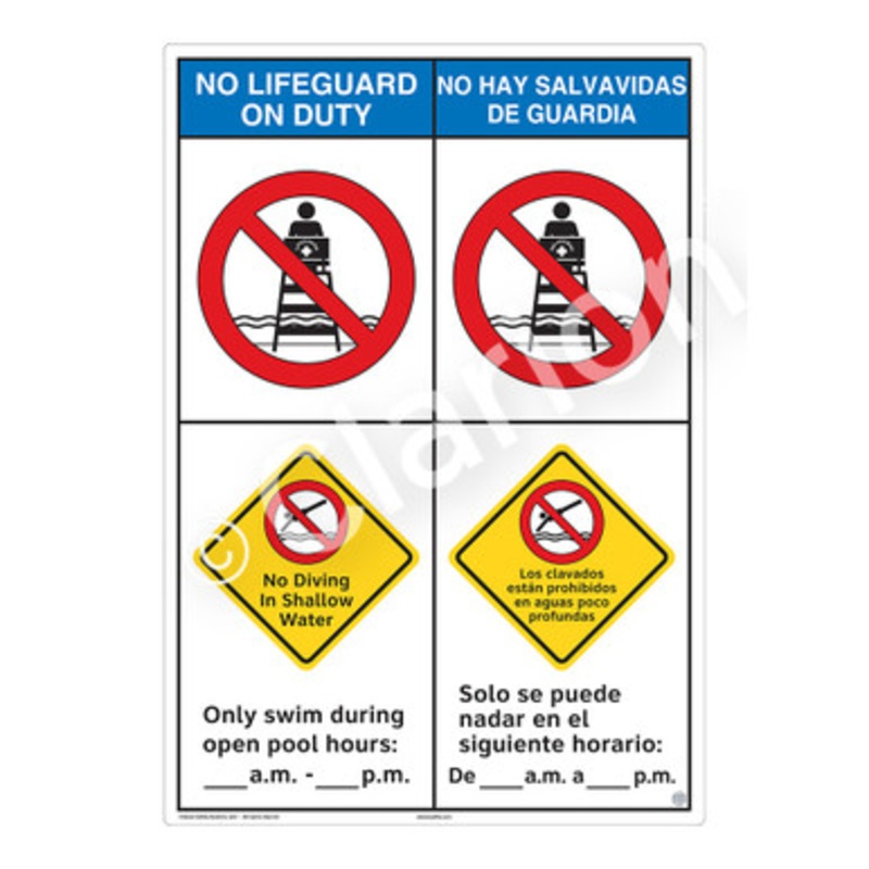 No Lifeguard on Duty No Diving in Shallow Water Sign (WSS2253-b)