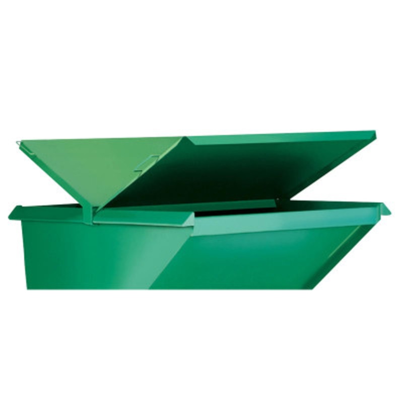 Steel 1 Cubic Yard Hopper, Front and Back Lid, Green