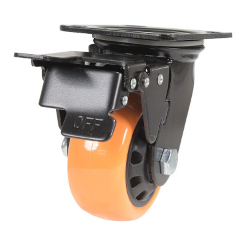 Swivel With Total Brake Caster 4 x 2in Width 594lb, Orange/Blk