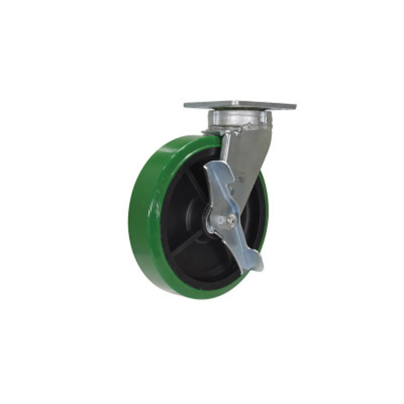 Swivel With Brake Caster With Hub 8 x 2in Width, 1000lb, Green/Blk