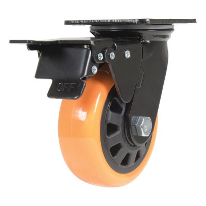 Swivel With Total Brake Caster 5 x 2in Width 726lb, Orange/Blk
