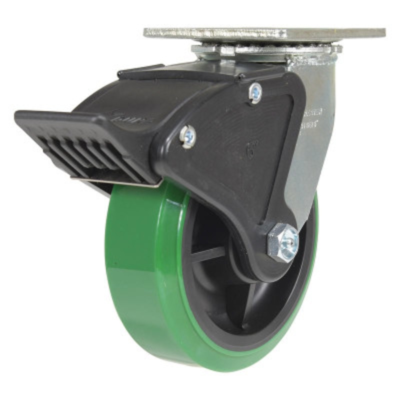 Swivel With Total Brake Caster 6 x 2in Width, 900lb, Green/Blk