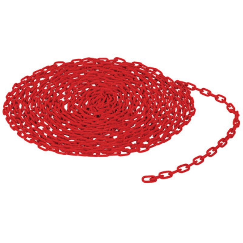 Steel Bollard Safety Chain Per Foot, 3/16in Thickness, Red