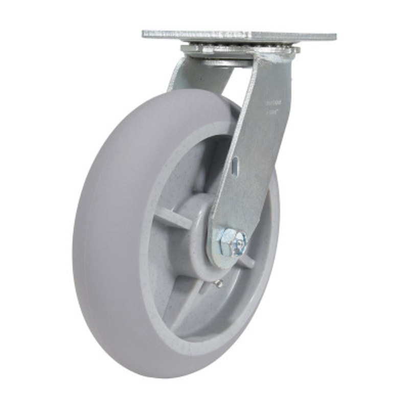 Rubber Swivel Caster, 8in x 2in Width 675 lb., Gray