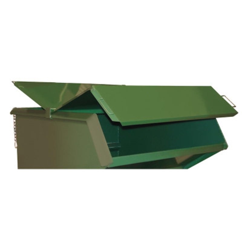 Steel 2 Cubic Yard Hopper, Front and Back Lid, Green