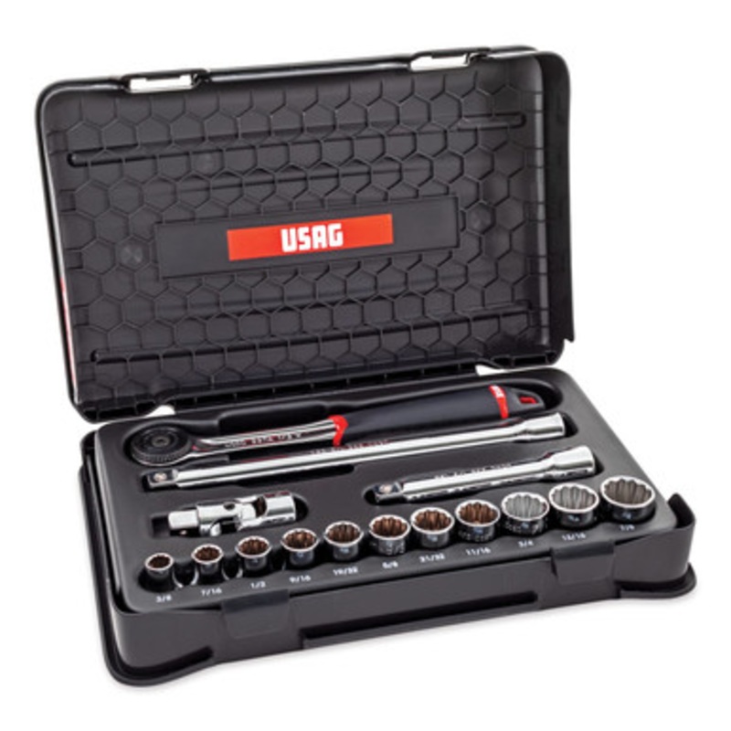 USAG 15-Piece Standard Socket & Ratchet Set, 1/2 Drive