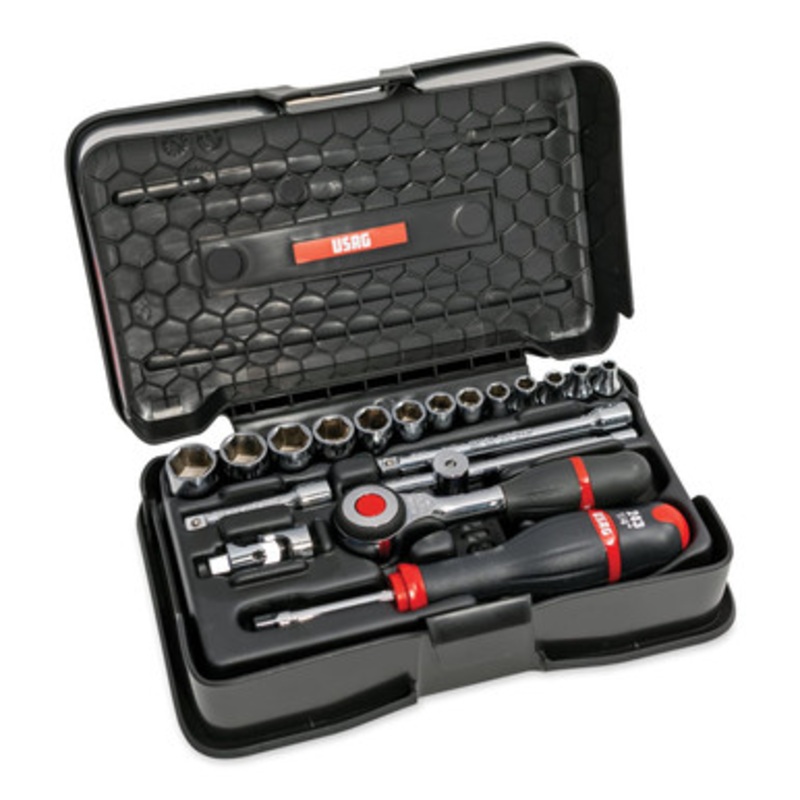 USAG 19-Piece Metric Socket & Ratchet Set, 1/4 Drive