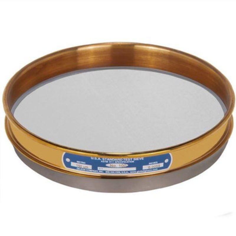 8in Sieve with Backing Cloth, Brass/Stainless, Half Height, #100