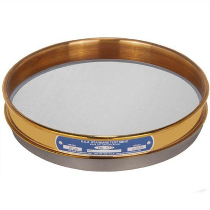8in Sieve with Backing Cloth, Brass/Stainless, Half Height, #170