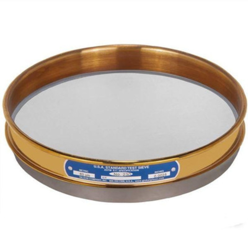 8in Sieve with Backing Cloth, Brass/Stainless, Half Height, #230
