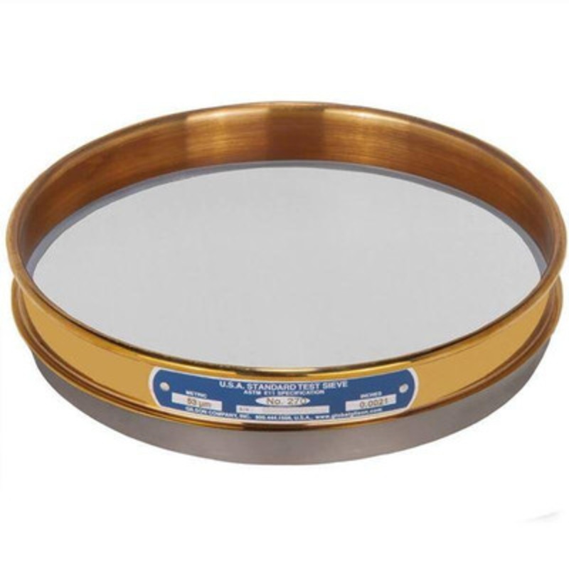 8in Sieve with Backing Cloth, Brass/Stainless, Half Height, #270