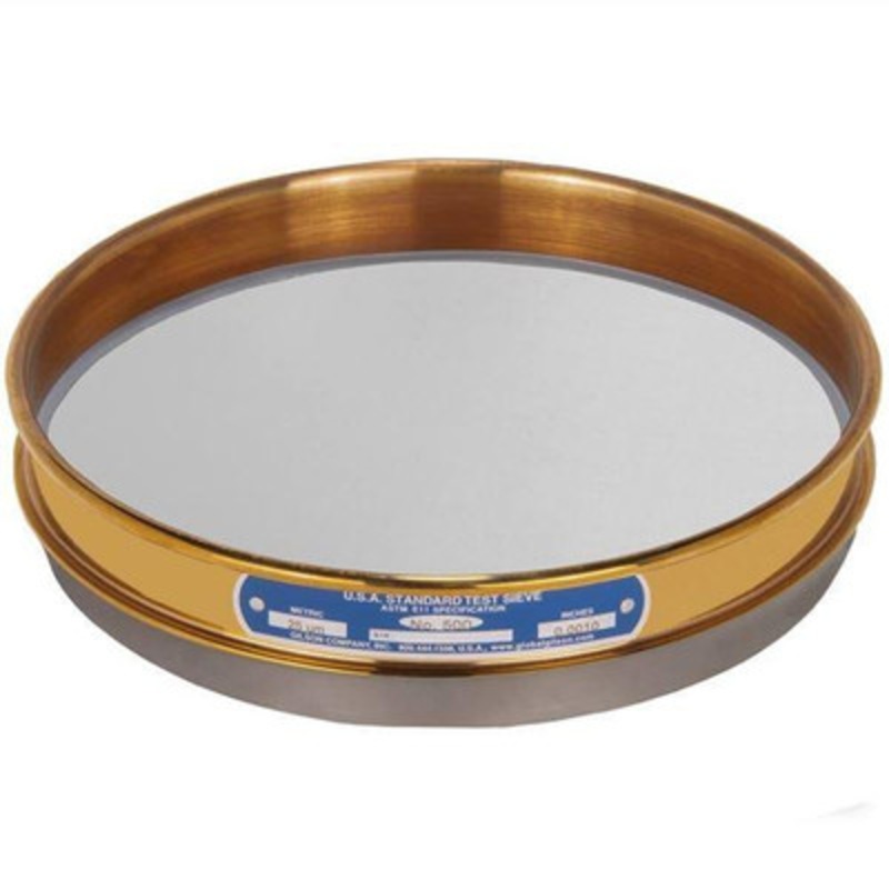 8in Sieve with Backing Cloth, Brass/Stainless, Half Height, #500