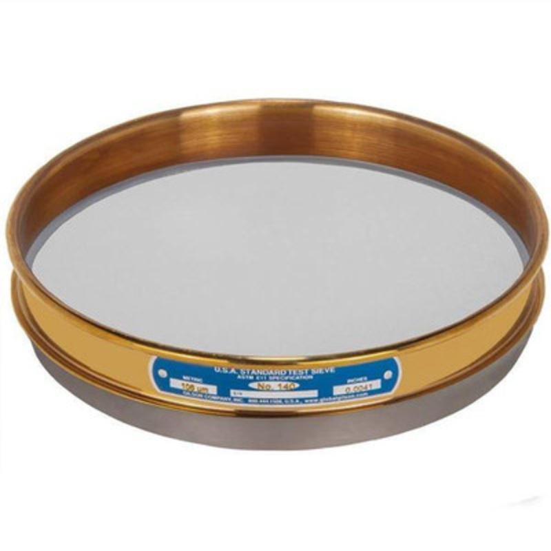 8in Sieve with Backing Cloth, Brass/Stainless, Half Height, #140