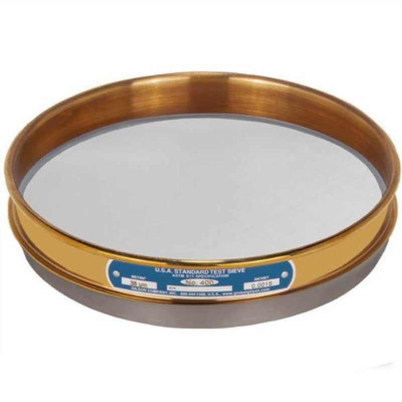8in Sieve with Backing Cloth, Brass/Stainless, Half Height, #400
