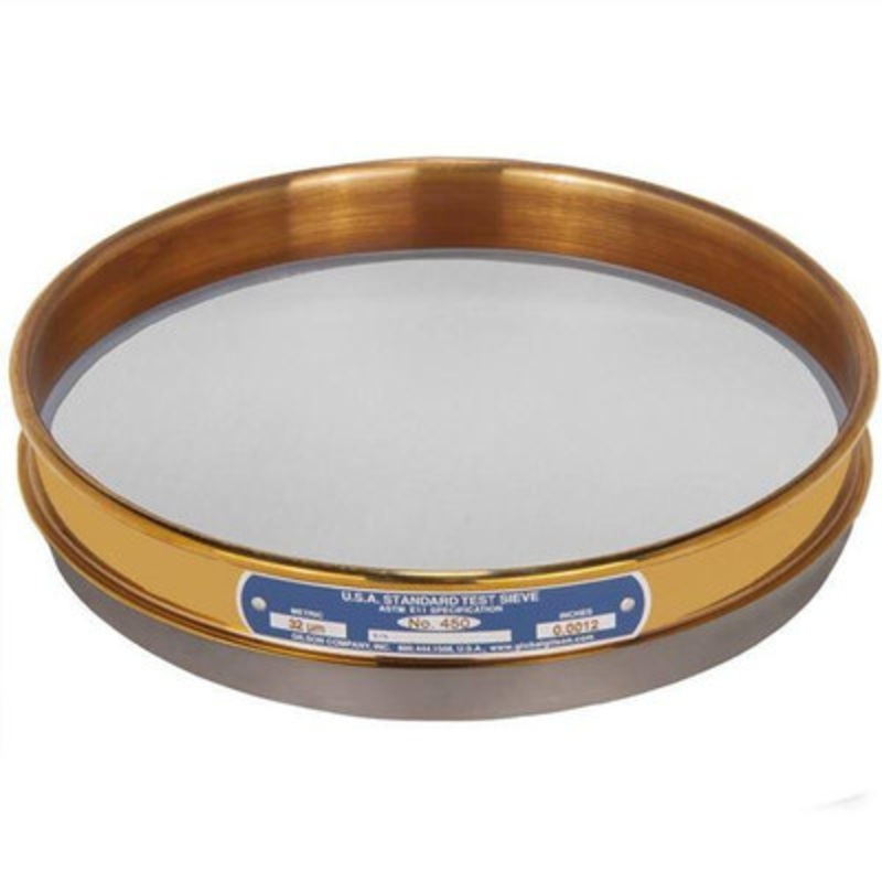 8in Sieve with Backing Cloth, Brass/Stainless, Half Height, #450