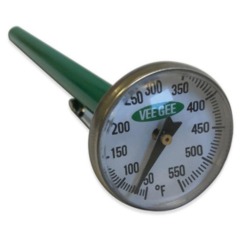 Asphalt Thermometer, 50 to 550F, 5in Stem, 1in Dial