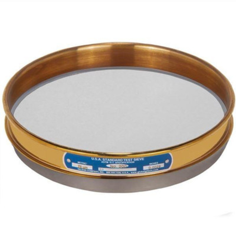 8in Sieve with Backing Cloth, Brass/Stainless, Half Height, #200